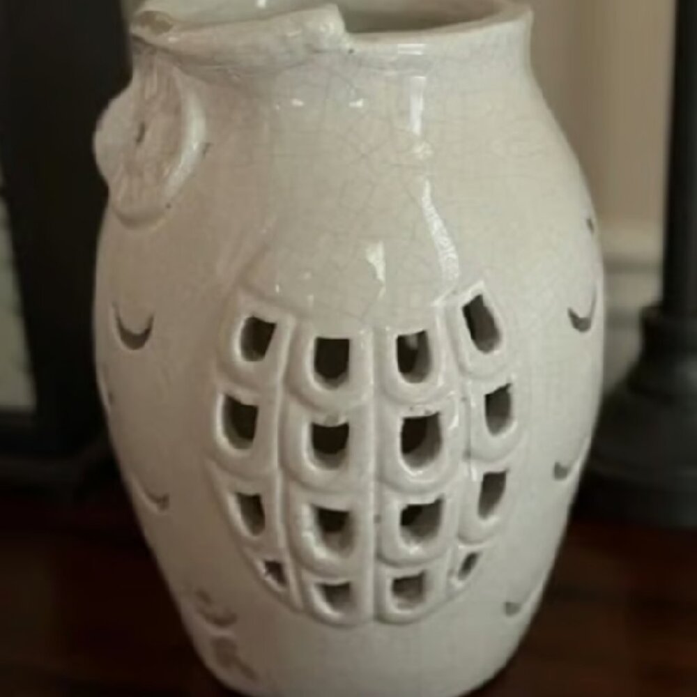 Pottery Barn 11.5" OWL Punched Ceramic Halloween Luminary Pillar Candle Holder - Picture 5 of 7